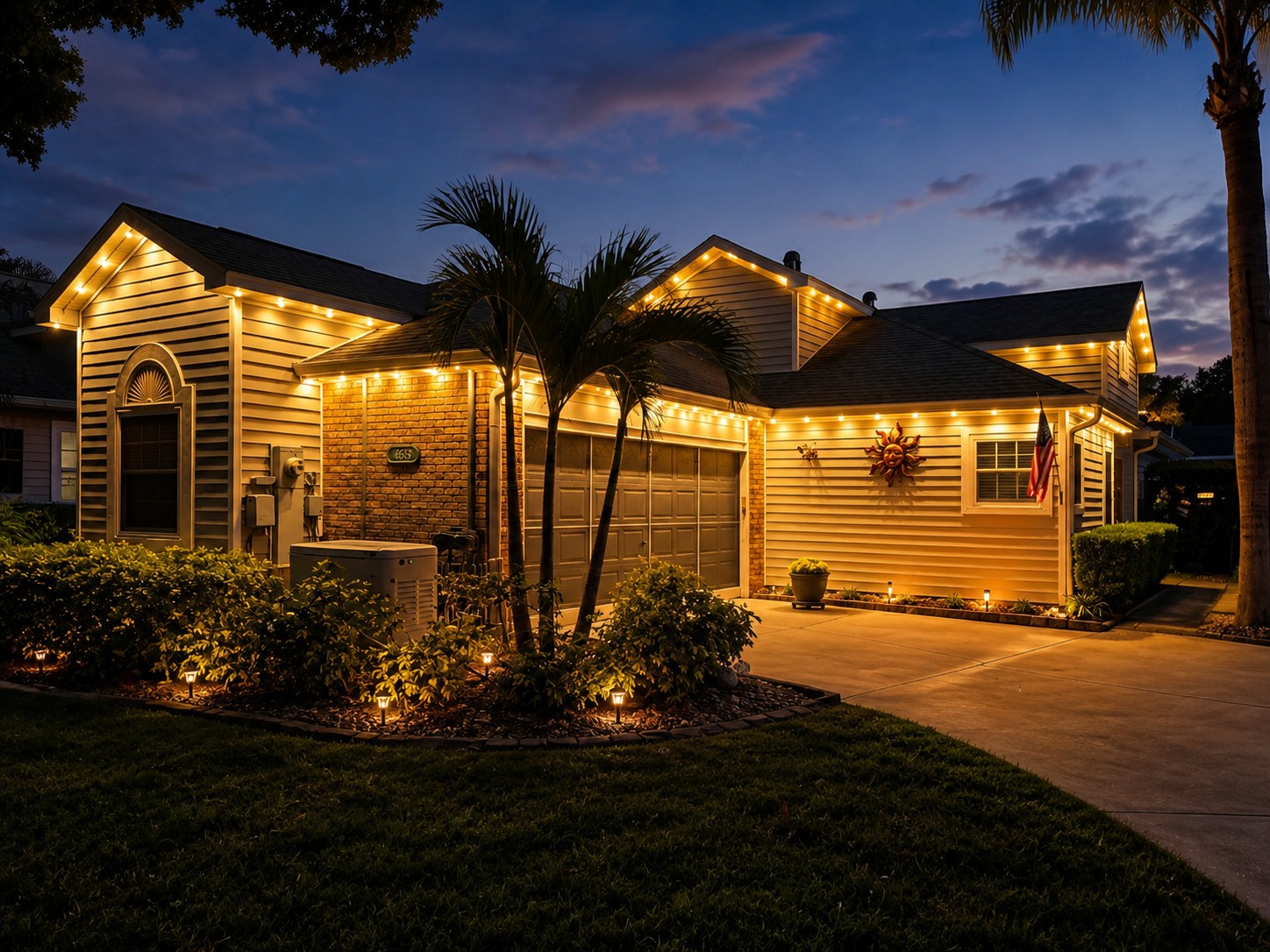 Home with permanent exterior lighting installed by Tight Line Lighting